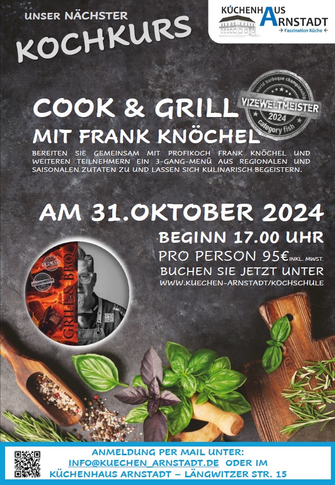 Plakat für den Kochkurs "Cook & Grill mit Frank Knöchel" am 31. Oktober 2024